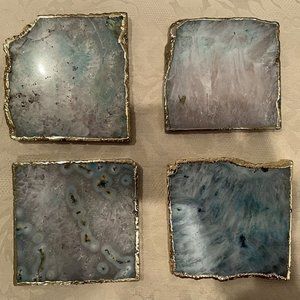 Anthropologie Gilded Agate Coasters Dyed Blue Set of 4 NEW
